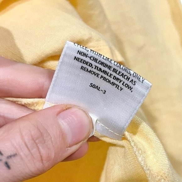 Eileen Fisher Size XS Irish Linen Yellow 3/4th Sleeve Top Sequin Neck Line Tunic - Picture 7 of 9